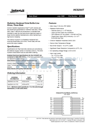 5962R9573101TRC datasheet - Radiation Hardened Octal Buffer/Line Driver, Three-State