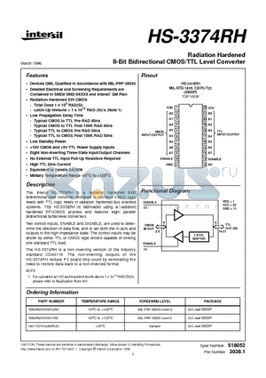 5962R9574401VXC datasheet - Radiation Hardened 8-Bit Bidirectional CMOS/TTL Level Converter