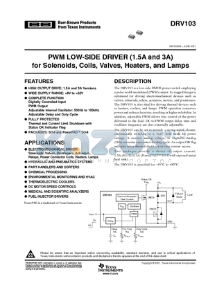 DRV103H datasheet - PWM LOW-SIDE DRIVER (1.5A and 3A) for Solenoids, Coils, Valves, Heaters, and Lamps