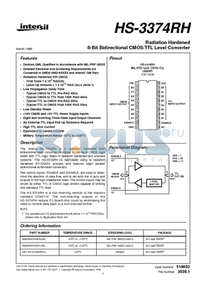 5962R9578601VXC datasheet - Radiation Hardened 8-Bit Bidirectional CMOS/TTL Level Converter