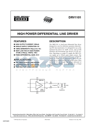 DRV1101U datasheet - HIGH POWER DIFFERENTIAL LINE DRIVER