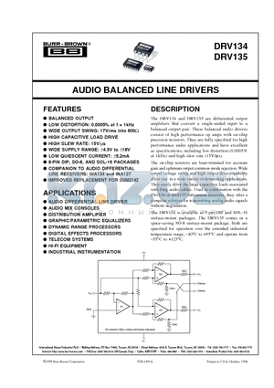 DRV134PA datasheet - AUDIO BALANCED LINE DRIVERS