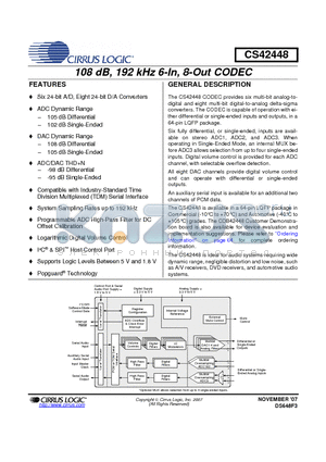 CS42448_07 datasheet - 108 dB, 192 kHz 6-In, 8-Out CODEC