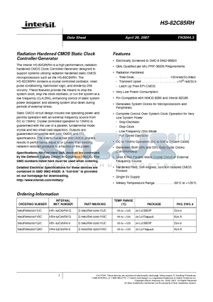 5962R9582001VJC datasheet - Radiation Hardened CMOS Static Clock Controller/Generator