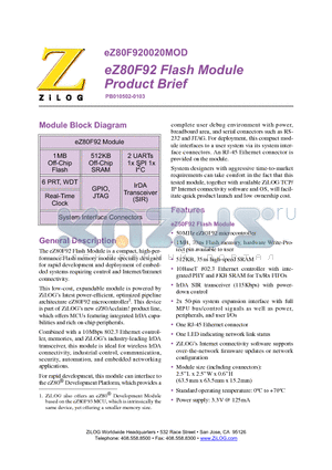 EZ80F920020MOD datasheet - Flash Module