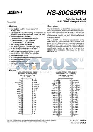 5962R9582401VQC datasheet - Radiation Hardened 8-Bit CMOS Microprocessor