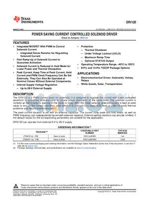 DRV120PWR datasheet - POWER SAVING CURRENT CONTROLLED SOLENOID DRIVER