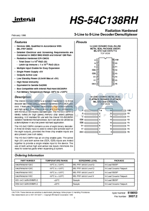 5962R9582501QEC datasheet - Radiation Hardened 3-Line to 8-Line Decoder/Demultiplexer