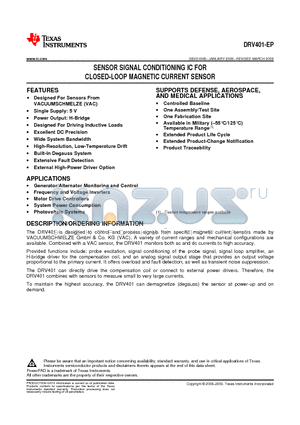 DRV401-EP datasheet - SENSOR SIGNAL CONDITIONING IC FOR SENSOR SIGNAL CONDITIONING IC FOR