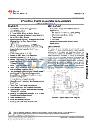 DRV3201QPAPQ1 datasheet - 3 Phase Motor Driver-IC for Automotive Safety Applications