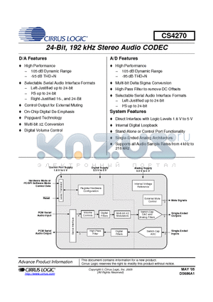 CS4270-DZZR datasheet - 24-Bit, 192 kHz Stereo Audio CODEC