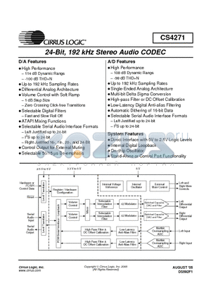 CS4271-CZZ datasheet - 24-Bit, 192 kHz Stereo Audio CODEC