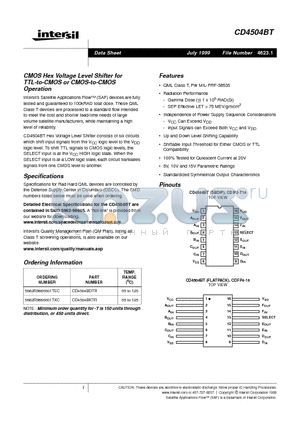 5962R9666501TEC datasheet - CMOS Hex Voltage Level Shifter for TTL-to-CMOS or CMOS-to-CMOS Operation