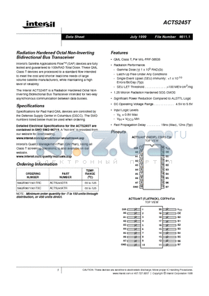 5962R9671901TRC datasheet - Radiation Hardened Octal Non-Inverting Bidirectional Bus Transceiver