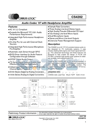 CS4291 datasheet - Audio Codec 97 with Headphone Amplifier