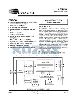 CS4281-CQ datasheet - CrystalClear PCI Audio interface