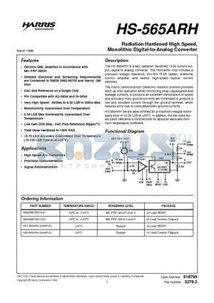 5962R9675501VJC datasheet - Radiation Hardened High Speed, Monolithic Digital-to-Analog Converter