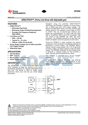 DRV602PW datasheet - DIRECTPATH, 2Vrms Line Driver with Adjustable gain