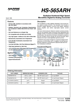 5962R9675501VXC datasheet - Radiation Hardened High Speed, Monolithic Digital-to-Analog Converter