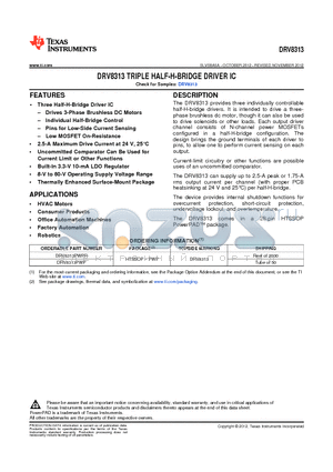 DRV8313PWP datasheet - The DRV8313 provides three individually controllable half-H-bridge drivers.