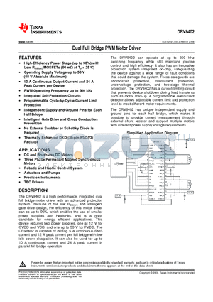 DRV8402DKDR datasheet - Dual Full Bridge PWM Motor Driver