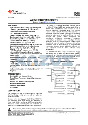 DRV8412DDWR datasheet - Dual Full Bridge PWM Motor Driver