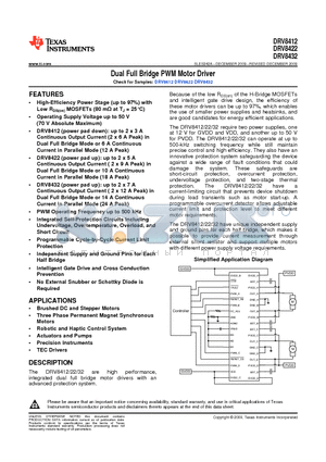 DRV8412 datasheet - Dual Full Bridge PWM Motor Driver