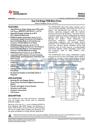 DRV8432DKDR datasheet - Dual Full Bridge PWM Motor Driver