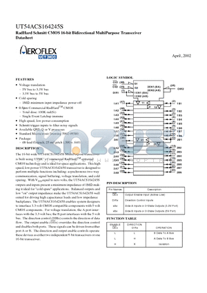 5962R9858001VXC datasheet - RadHard Schmitt CMOS 16-bit Bidirectional MultiPurpose Transceiver