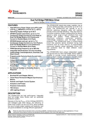DRV8412 datasheet - Dual Full Bridge PWM Motor Driver