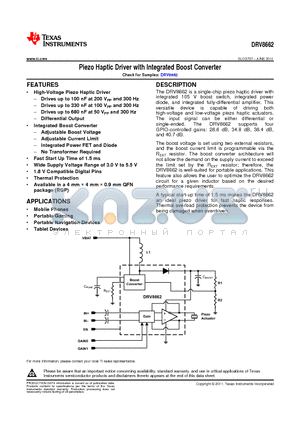 DRV8662 datasheet - Piezo Haptic Driver with Integrated Boost Converter