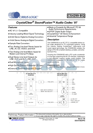 CS4299-BQ_06 datasheet - CrystalClear SoundFusion Audio Codec 97