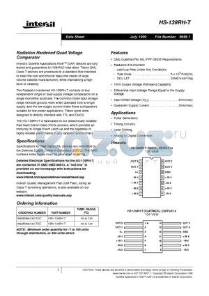 5962R9861301TXC datasheet - Radiation Hardened Quad Voltage Comparator
