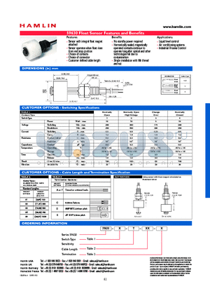 59630-1-T-01-A datasheet - Float Sensor Features and Benefits