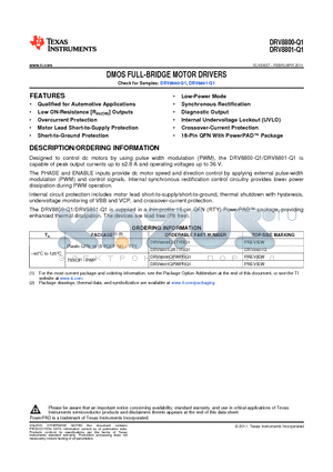 DRV8800QRTYRQ1 datasheet - DMOS FULL-BRIDGE MOTOR DRIVERS