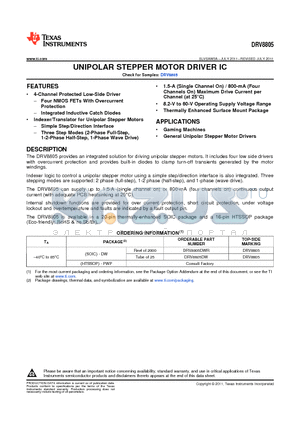 DRV8805DWR datasheet - UNIPOLAR STEPPER MOTOR DRIVER IC