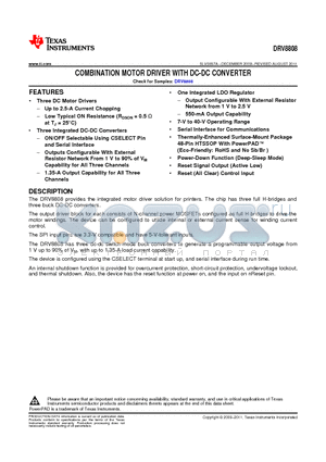 DRV8808DCA datasheet - COMBINATION MOTOR DRIVER WITH DC-DC CONVERTER