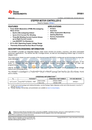 DRV8811_11 datasheet - STEPPER MOTOR CONTROLLER IC