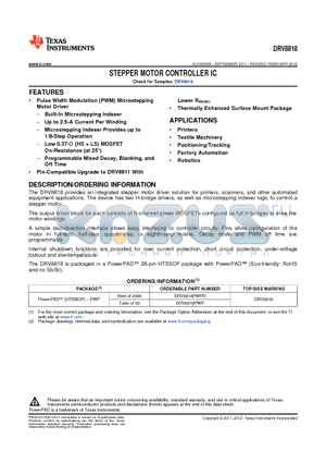 DRV8818 datasheet - STEPPER MOTOR CONTROLLER IC