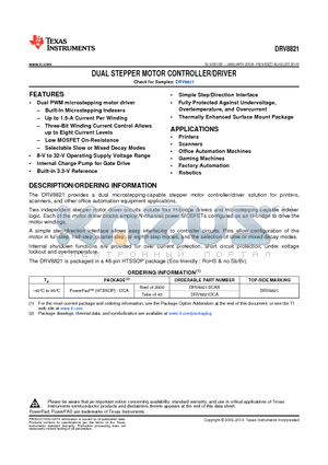 DRV8821DCA datasheet - DUAL STEPPER MOTOR CONTROLLER/DRIVER