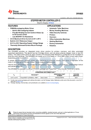 DRV8825PWPR datasheet - STEPPER MOTOR CONTROLLER IC