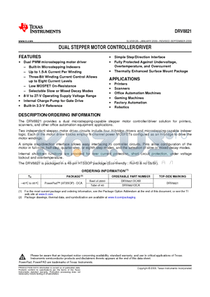 DRV8821DCAR datasheet - DUAL STEPPER MOTOR CONTROLLER/DRIVER