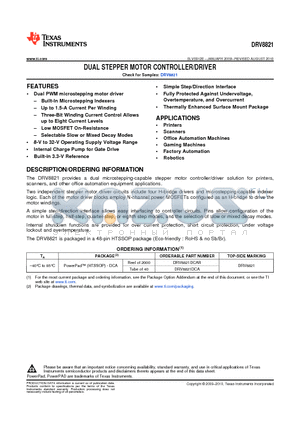 DRV8821_1007 datasheet - DUAL STEPPER MOTOR CONTROLLER/DRIVER