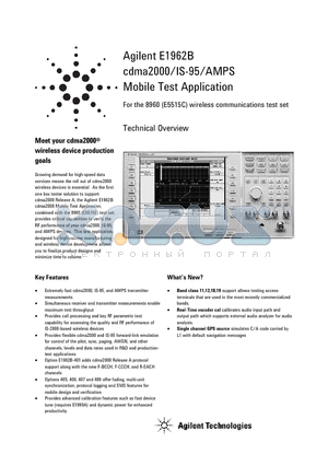 E1962B datasheet - cdma2000/IS-95/AMPS Mobile Test Application