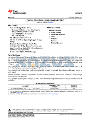 DRV8839 datasheet - LOW VOLTAGE DUAL 1/2-H-BRIDGE DRIVER IC