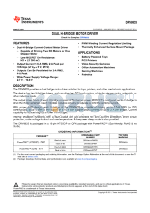 DRV8833PWP datasheet - DUAL H-BRIDGE MOTOR DRIVER