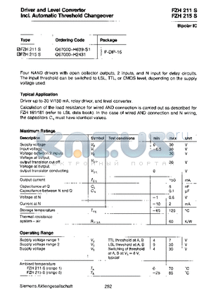 FZH215S datasheet - DRIVER AND LEVEL CONVERTER INCI. AUTOMATIC THRESHOLD CHANGEOVER