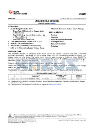 DRV8841PWPR datasheet - DUAL H-BRIDGE DRIVER IC