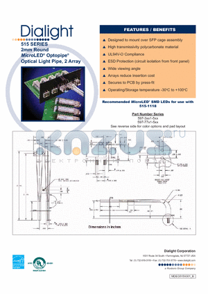 597-3021-507 datasheet - 2mm Round MicroLED Optopipe Optical Light Pipe, 2 Array