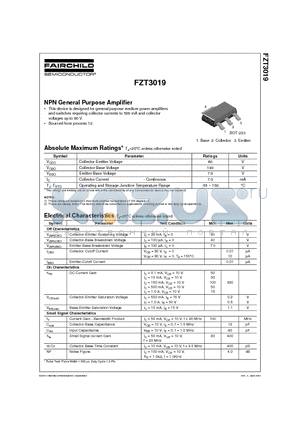 FZT3019 datasheet - NPN General Purpose Amplifier